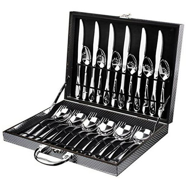 Modern 24 Pieces Stainless Steel Silverware Flatware Set Service for 6 With Box